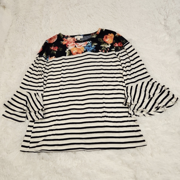 Claire & Charlie Girls Ruffle Sleeve Top - School Supplies - White